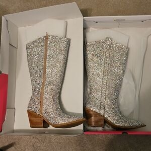 Corkys Silver Heeled Boots with Sparkling Design